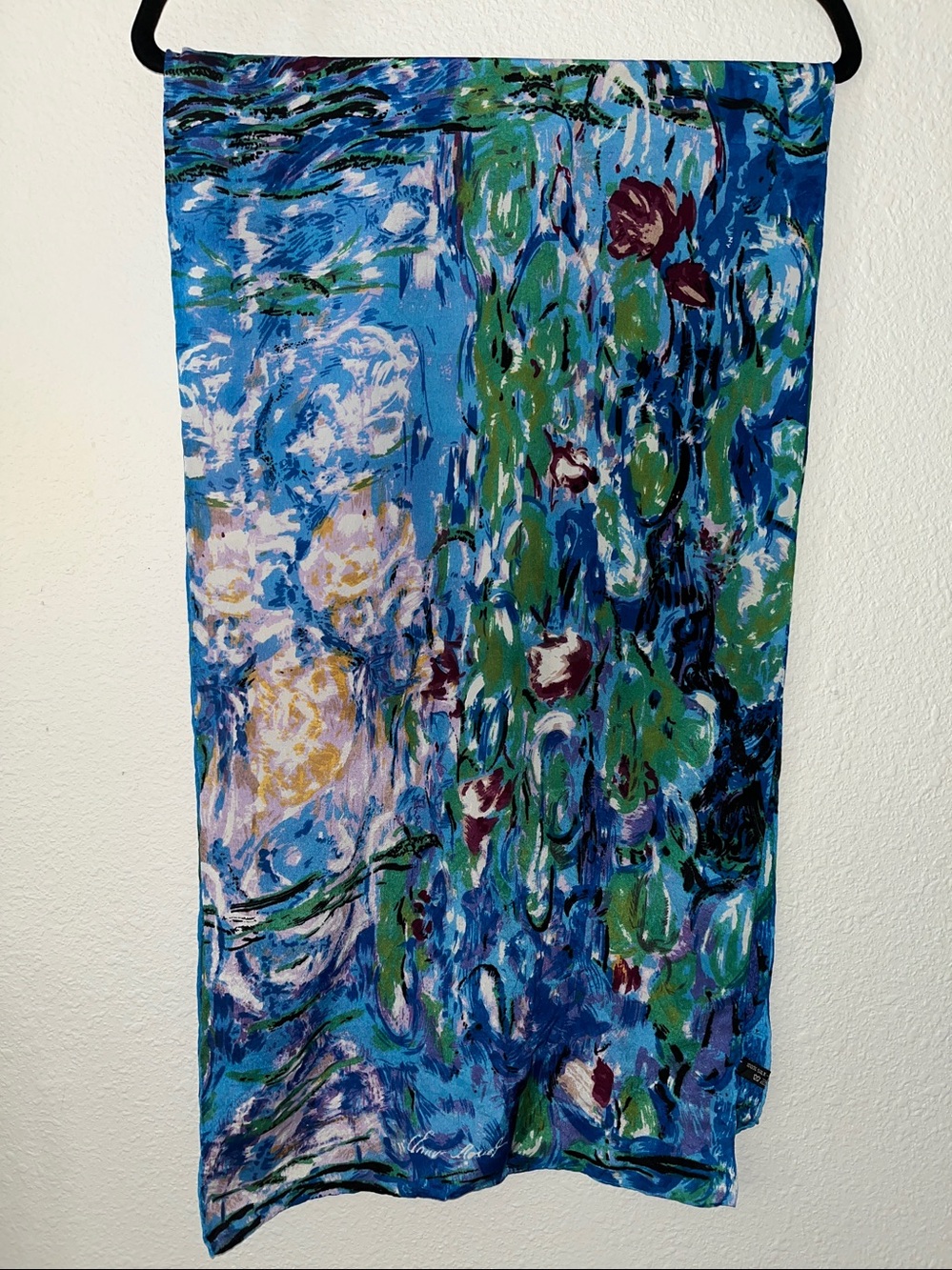Claude Monet  Blue Floral silk scarf “Water Lilies”
Oblong 15 x 60”
Art to Wear
